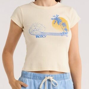 Roxy Wave Stripe Rib Graphic T-Shirt Size Large